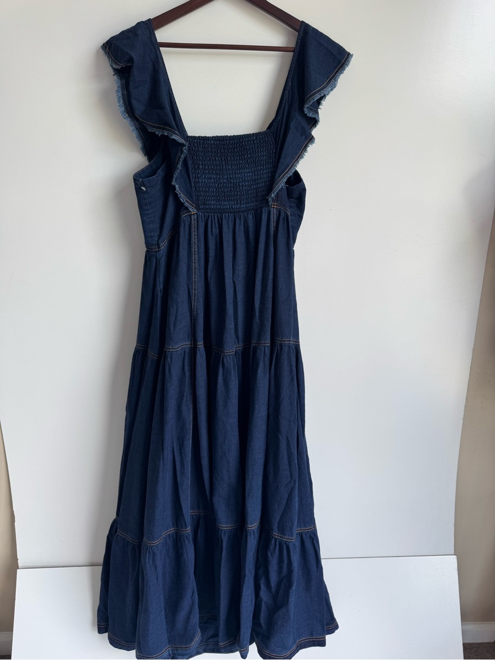 PILCRO sweetheart Flutter Sleeve Denim Button down Maxi Dress 1X tiered milkmaid - Picture 7 of 11